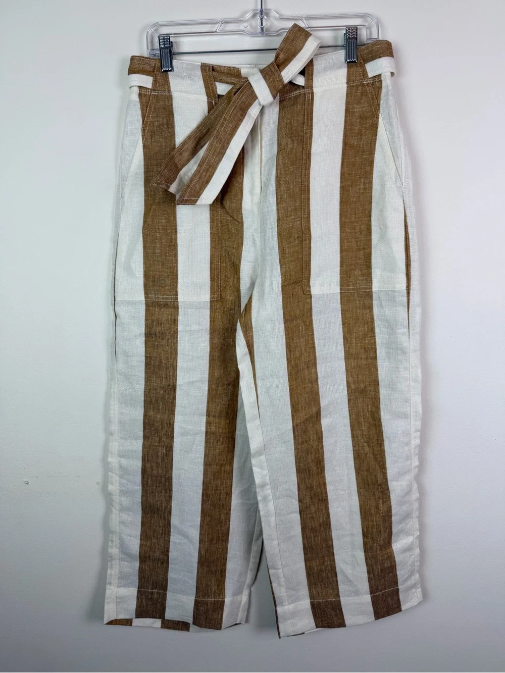 NWT J. Crew Tie-waist Linen Wide Leg Pants in Stripe Size 8